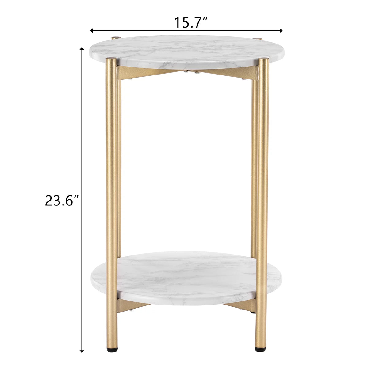 Gold White 2-Tier Round Faux Marble End Table T12201