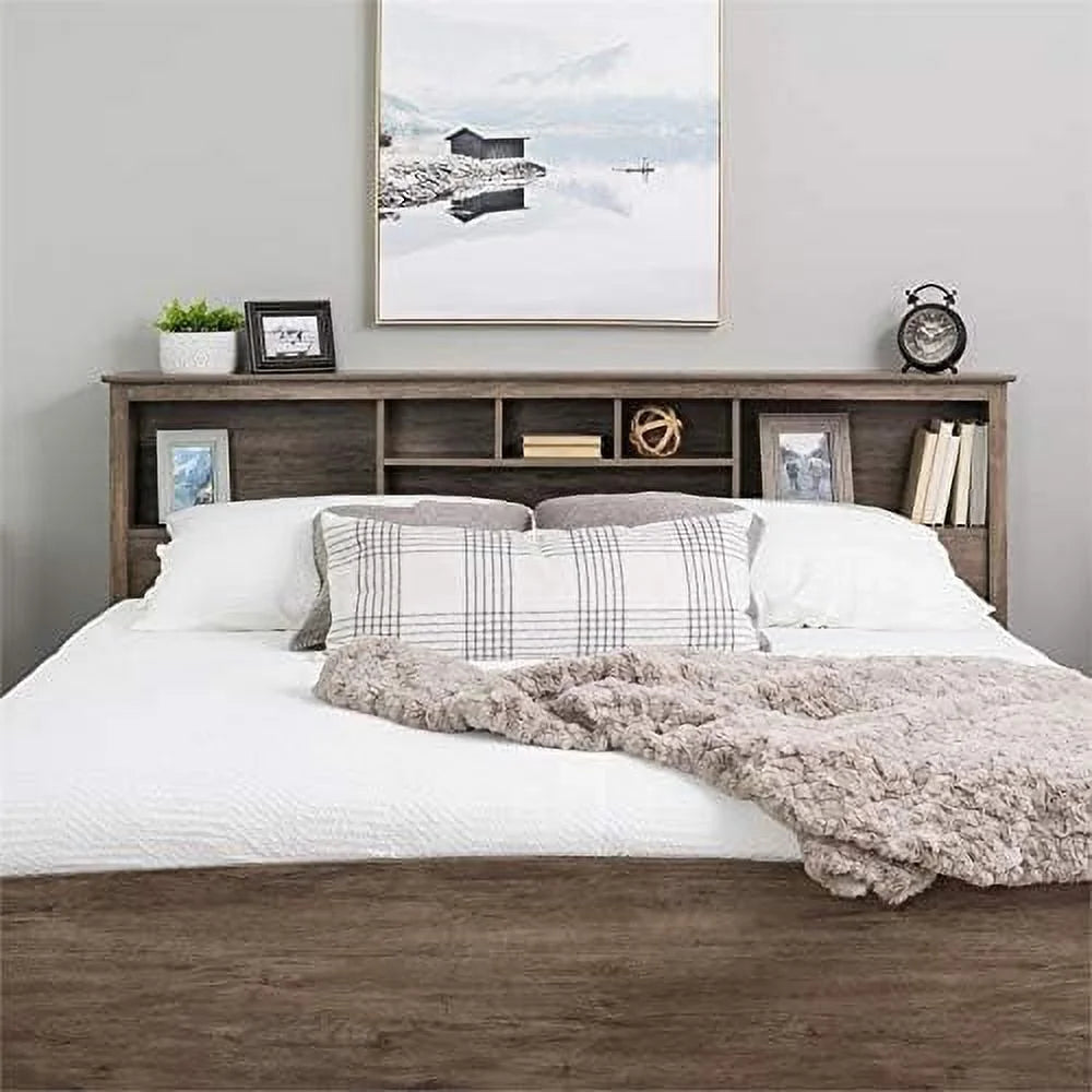 Gray Engineered Wood King Bookcase Headboard L538