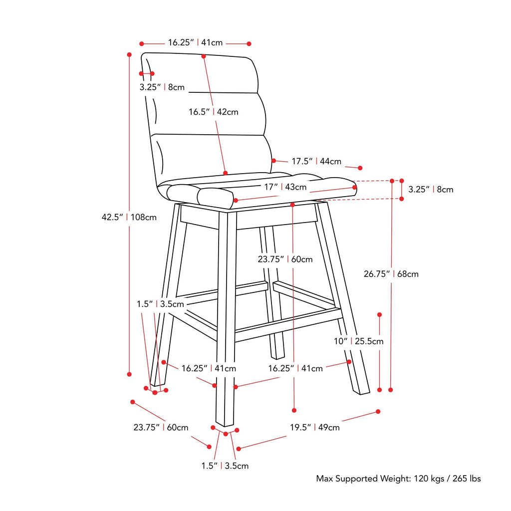 Dark Gray Fabric Barstool - Set of 2 Y34988