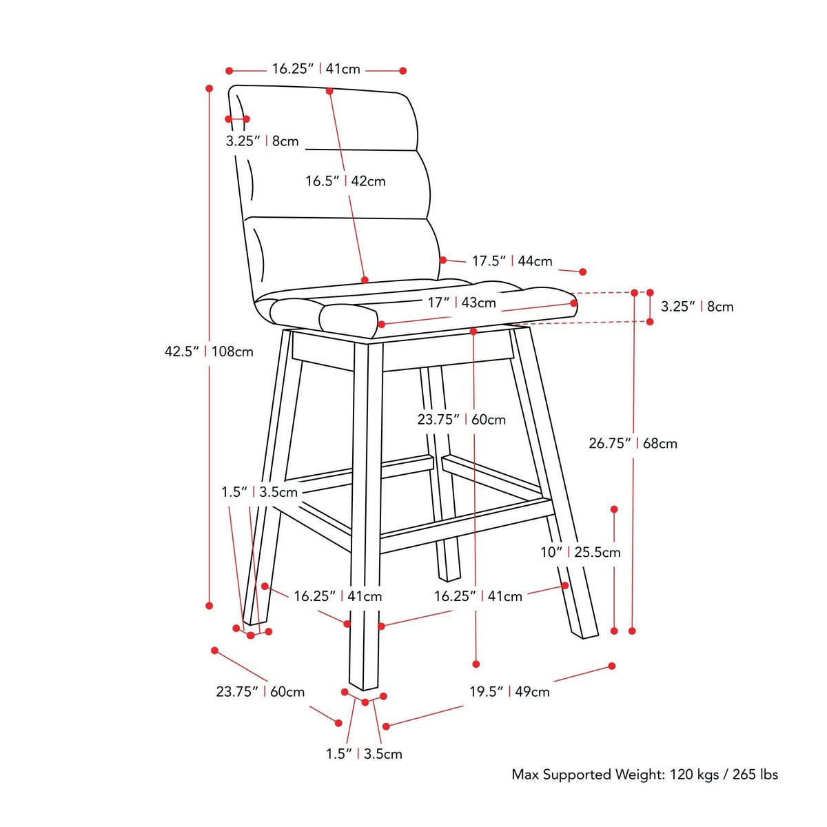Dark Gray Fabric Barstool - Set of 2 Y34988