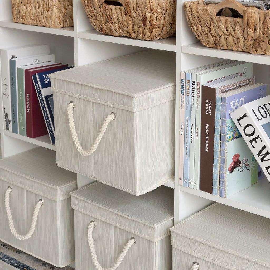 White Collapsible Fabric Storage Bins with Lids, 3-Pack Y344030