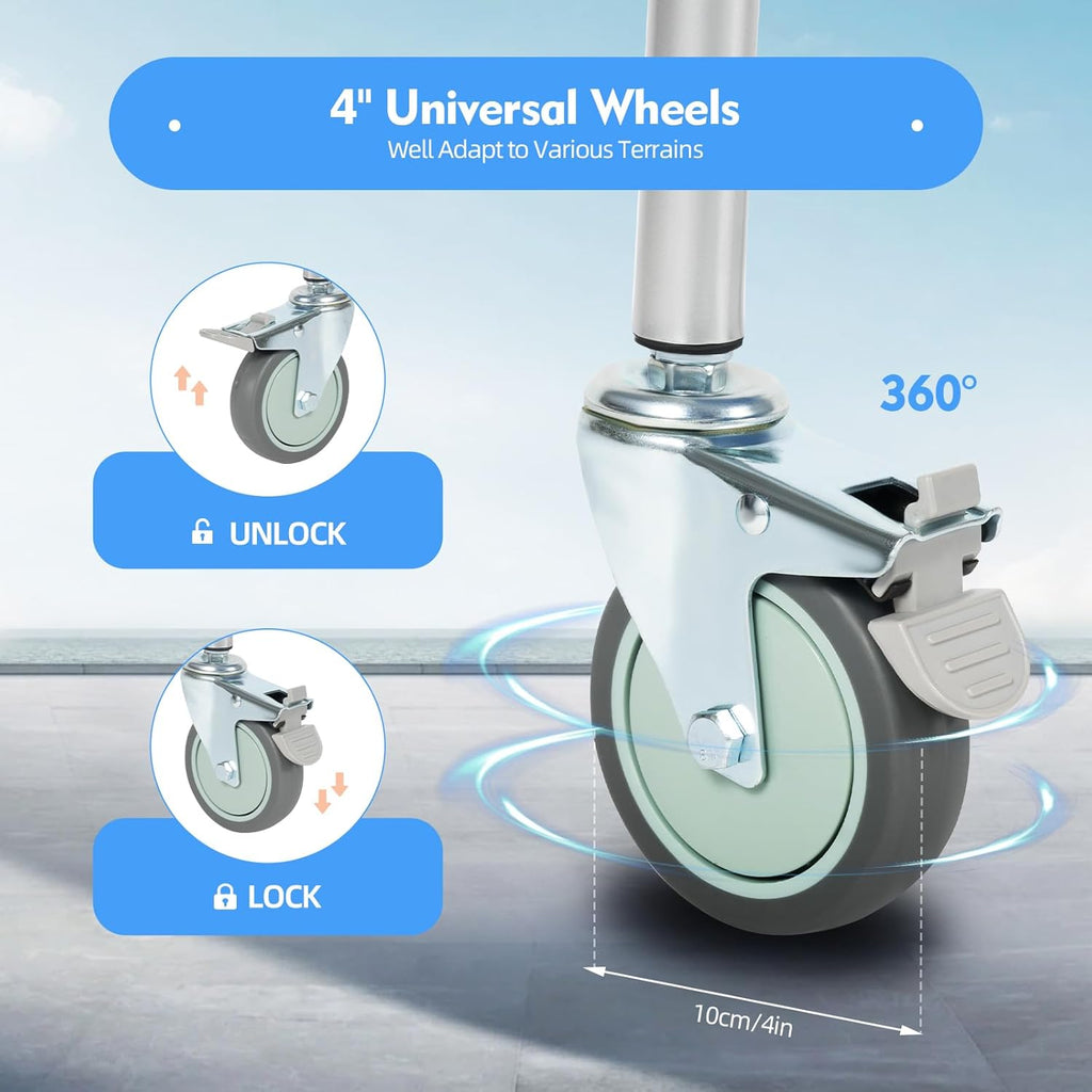 Shower Commode Wheelchair with 4 Universal Wheels, 330Lbs Capacity K6482