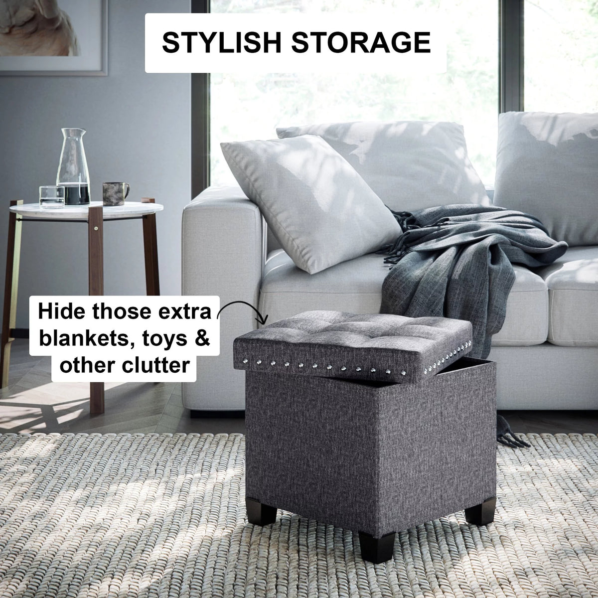 Foldable Cube Storage Ottoman with Gray Fabric B482