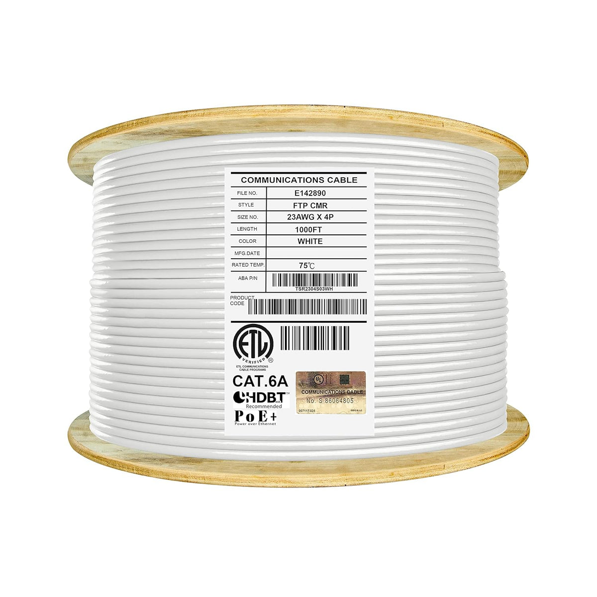 Bulk Ethernet Cable Reel, Cat6A Shielded, 1000ft, Grey U524
