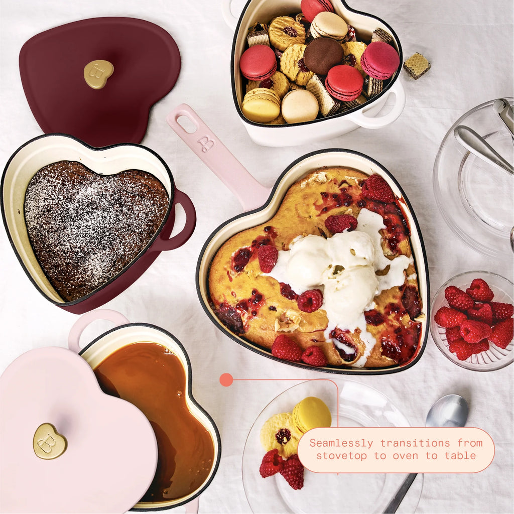 Pink Champagne Enameled Cast Iron Heart Skillet T29980