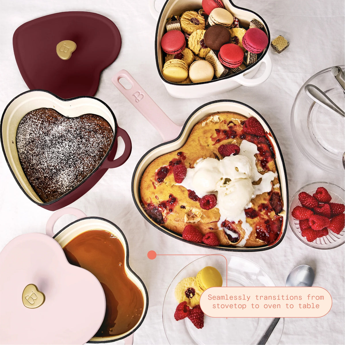 Pink Champagne Enameled Cast Iron Heart Skillet T29980
