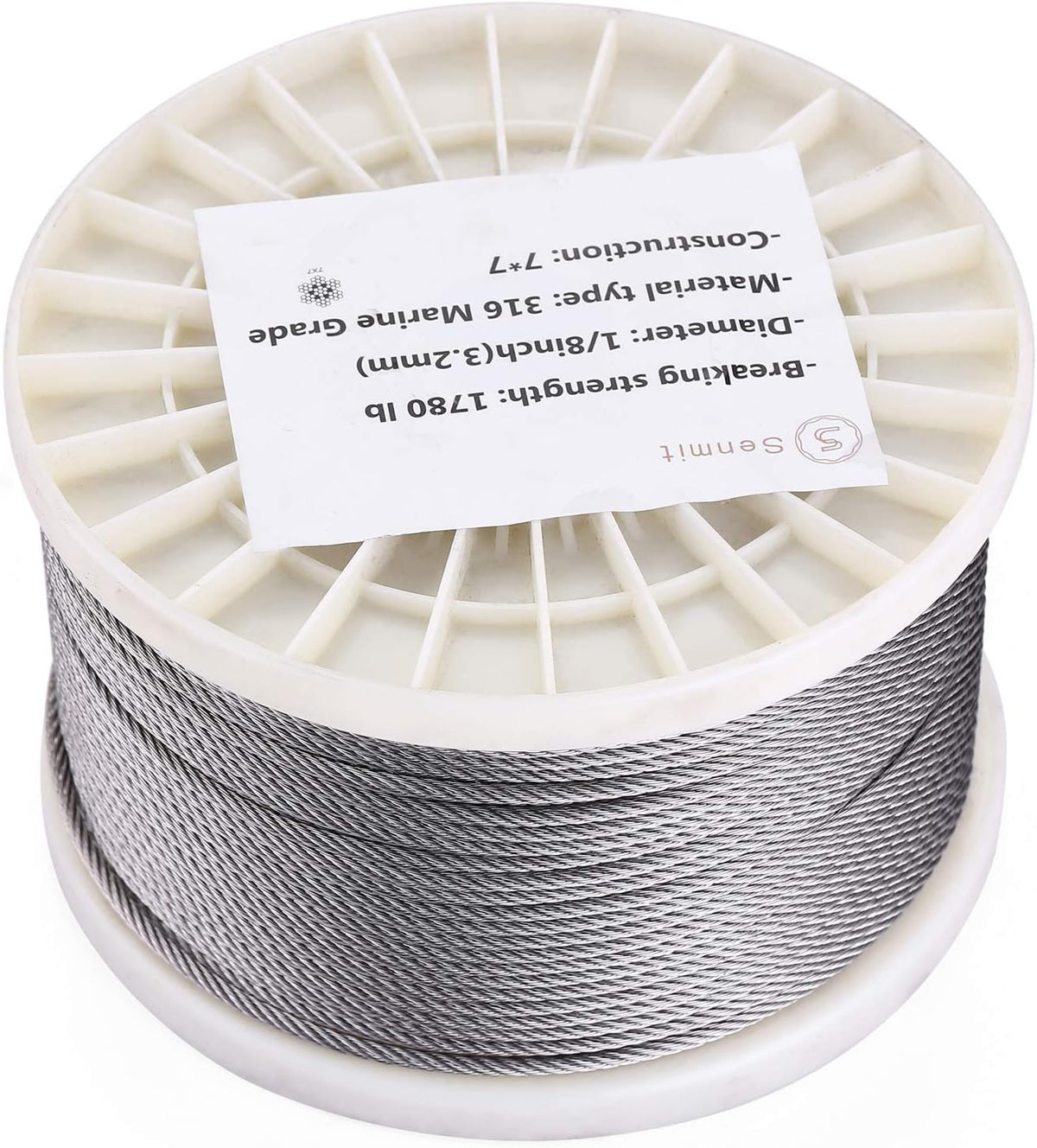 1/8 Stainless Steel Aircraft Wire Rope, 7 x 7 400 Feet T 316 Marine Grade G37918