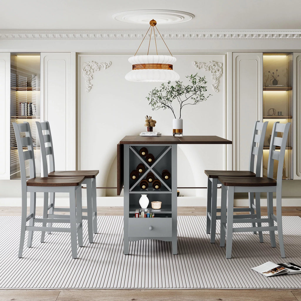 Farmhouse Wood 5-Piece Counter Height Dining Table Set with Drop Leaf V21994