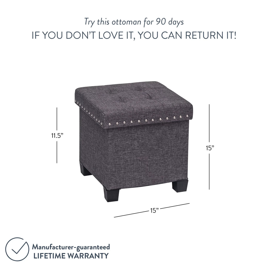 Foldable Cube Storage Ottoman with Gray Fabric B482