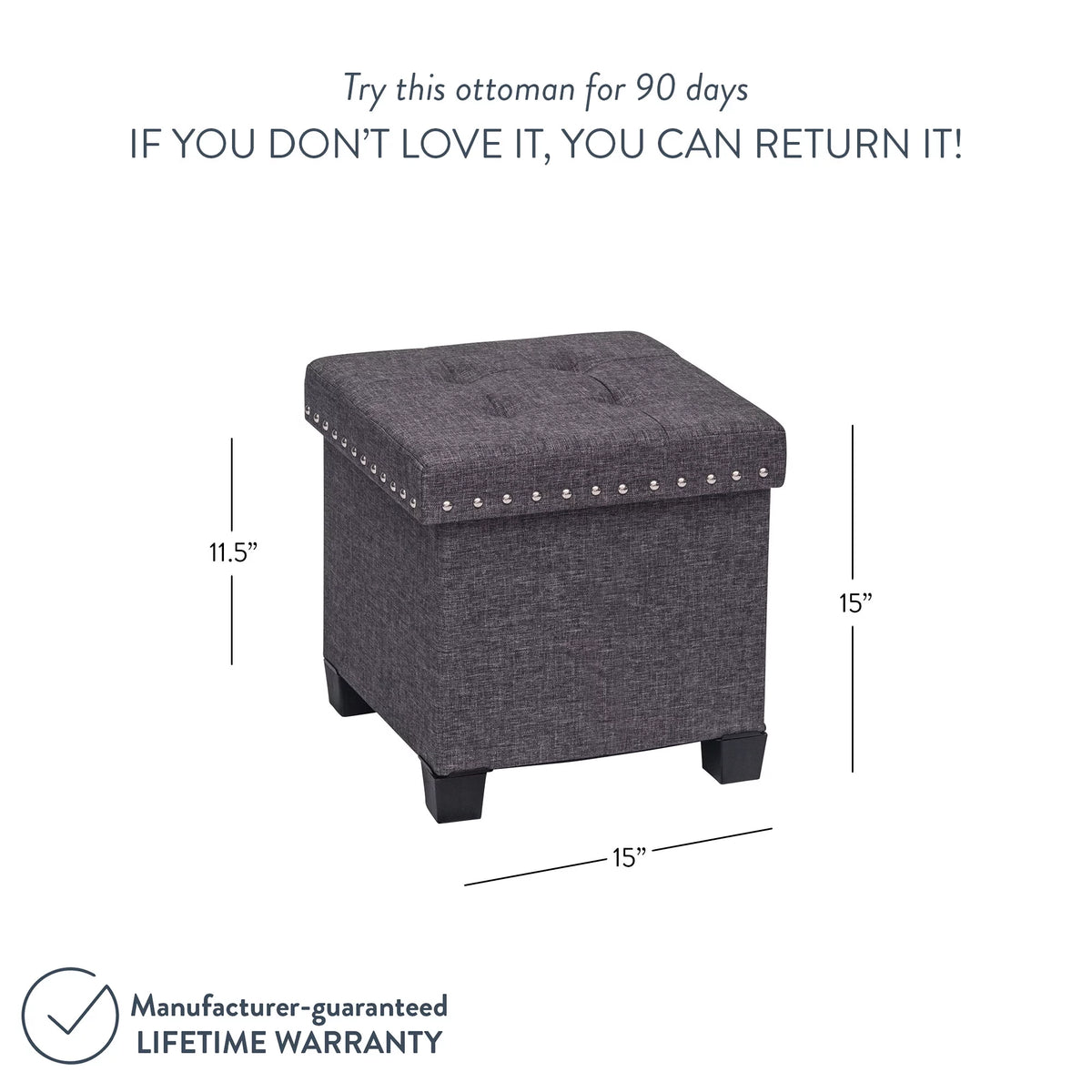 Foldable Cube Storage Ottoman with Gray Fabric B482