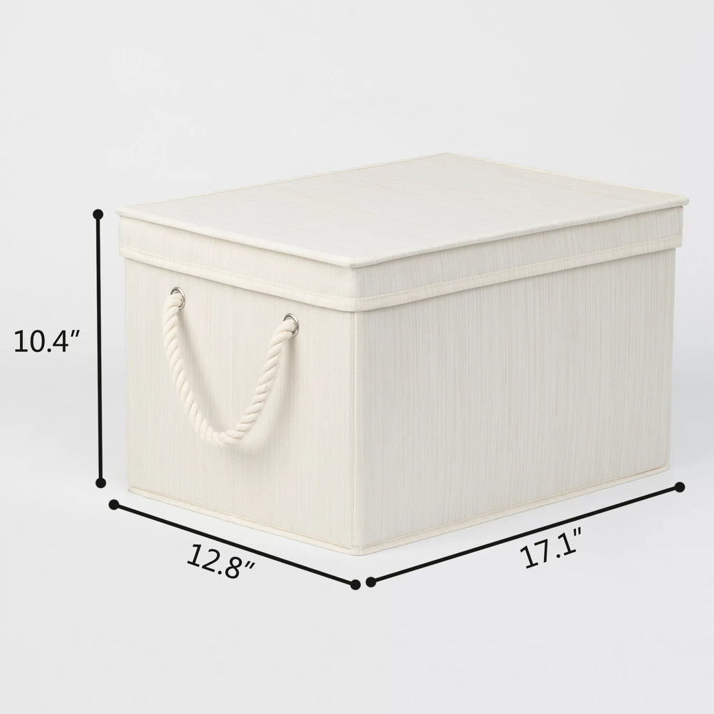 White Collapsible Fabric Storage Bins with Lids, 3-Pack Y344030