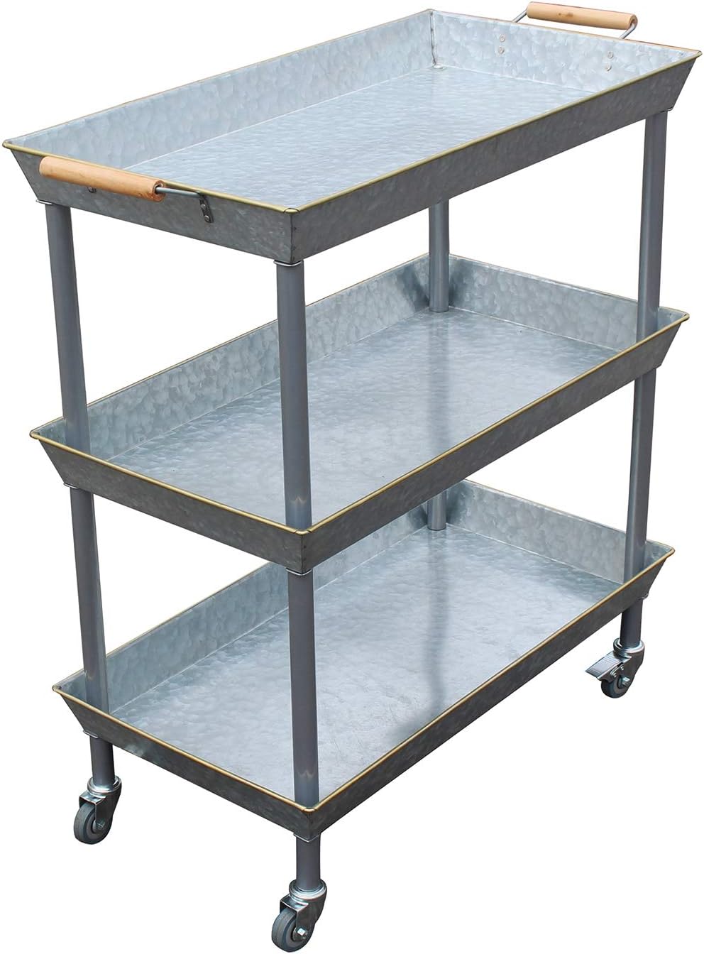 3 Tier Galvanized Metal Utility Cart with Wheels O987770