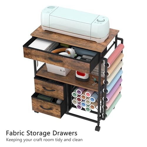 Rustic Brown Storage Cart with Drawers F802