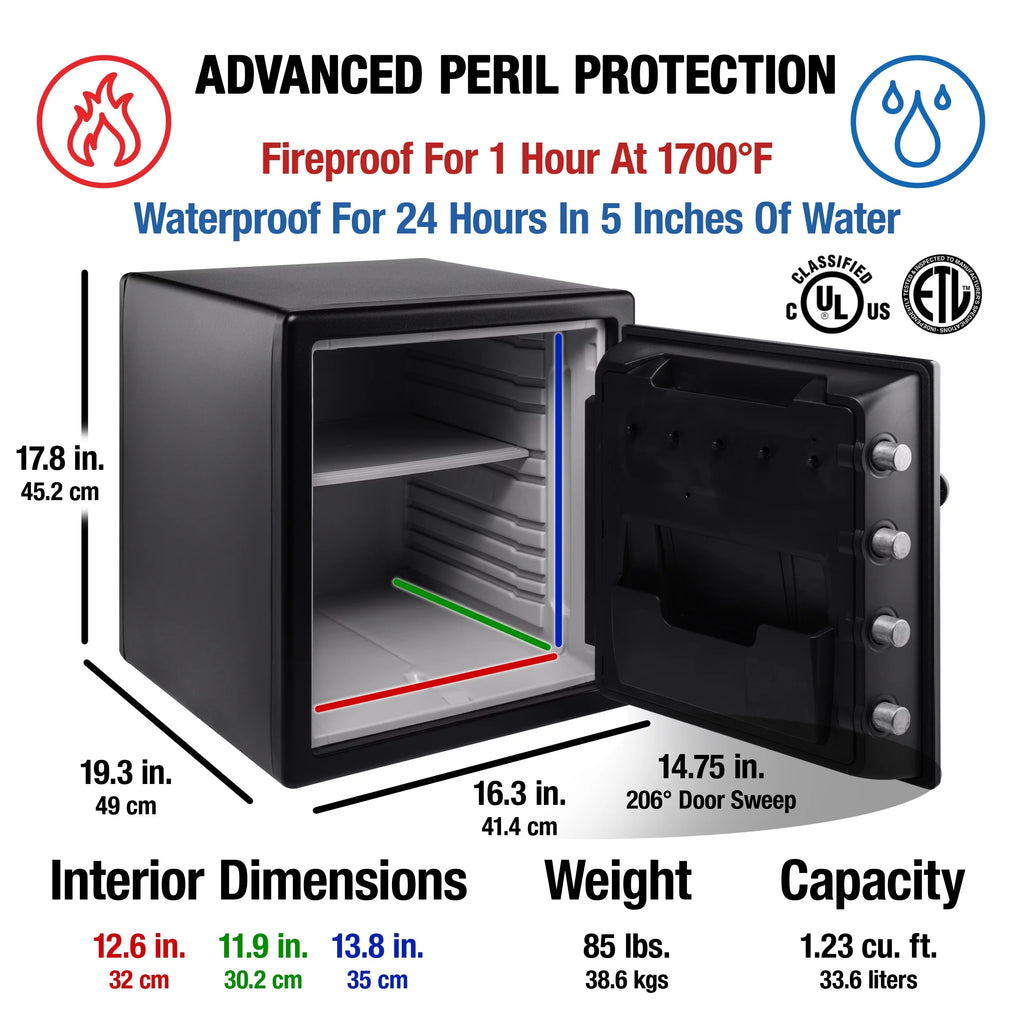 Water and Fire Resistant Safe with Digital Keypad Lock, 1.23 Cu. ft. H19176