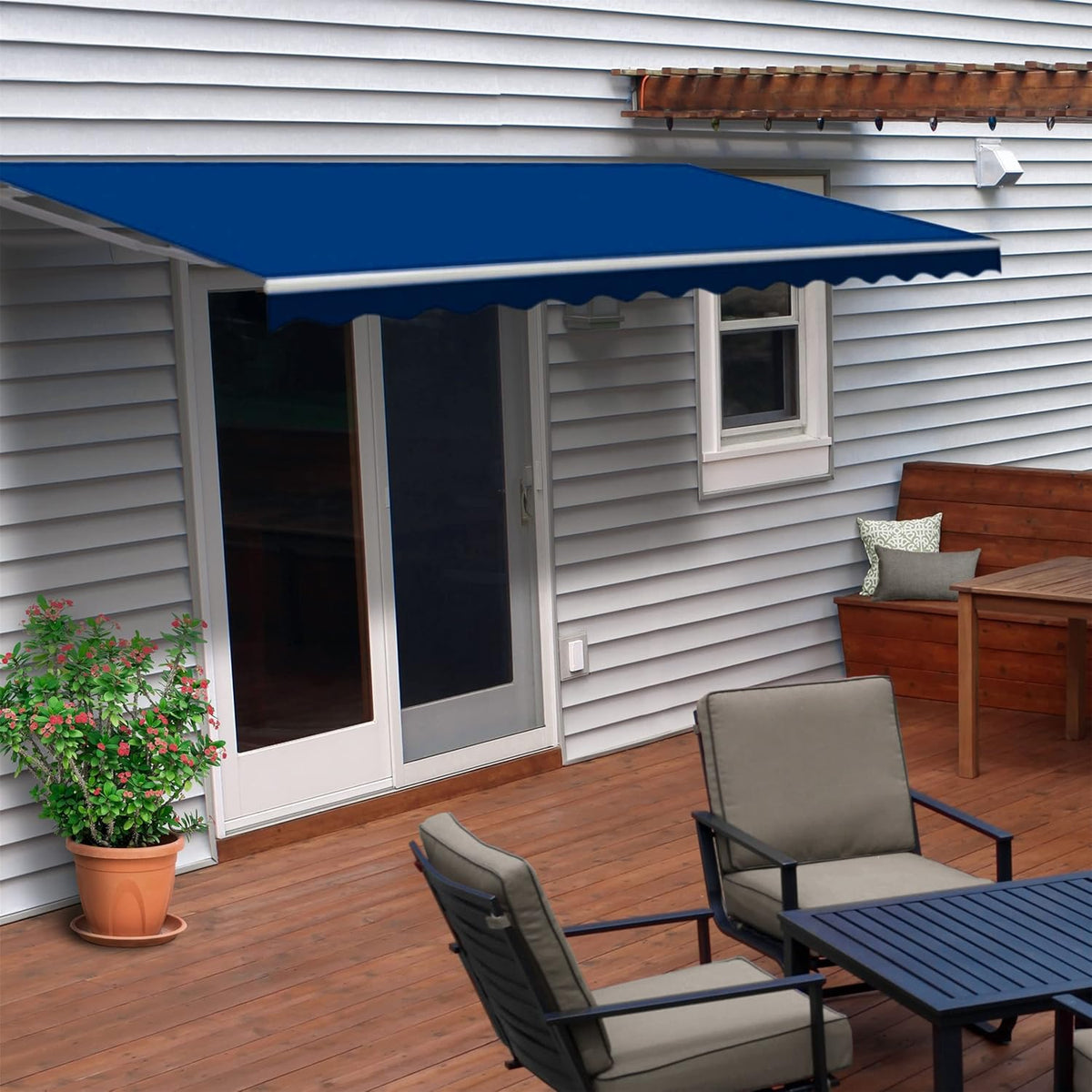 12 x 10 Feet Blue Retractable Patio Awning E266