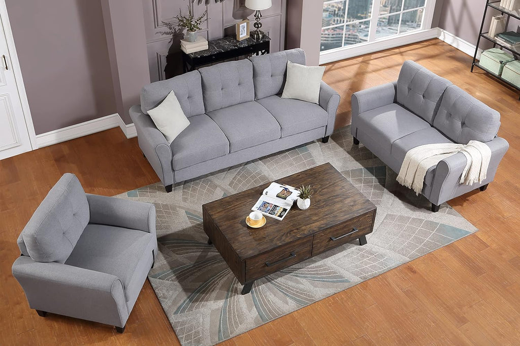 Light Grey-Blue 3-Seat Sectional Sofa Set with Armchair Loveseat U56734