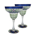 Set of 2 Green Floral Hand Painted Stemware Glasses 12 oz Z7394
