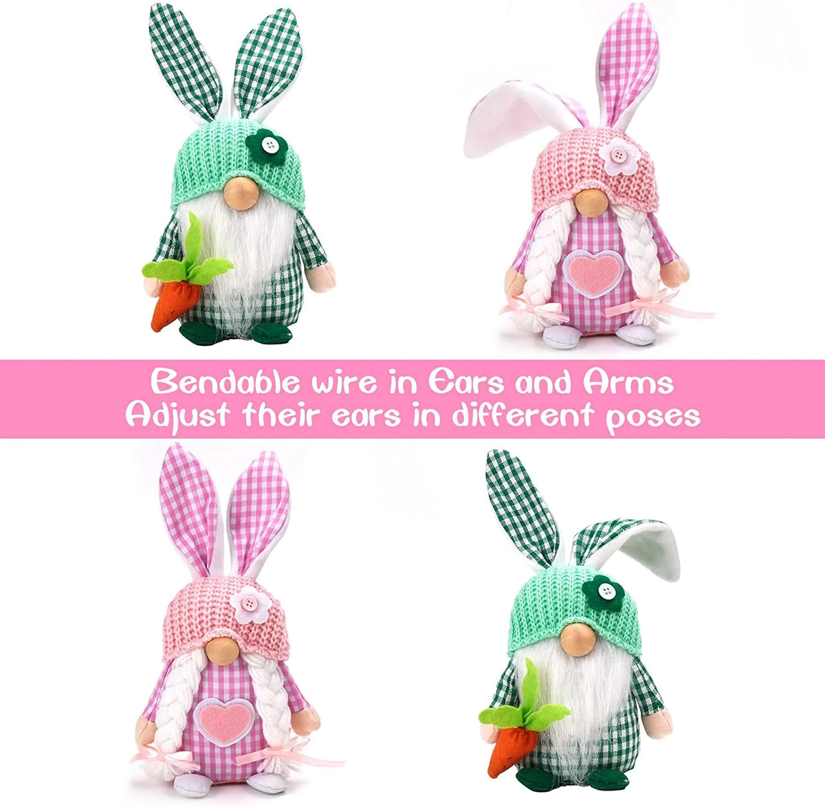 Easter Gnomes Decorations, 2 Pack Plush Gnome House Decor J8999