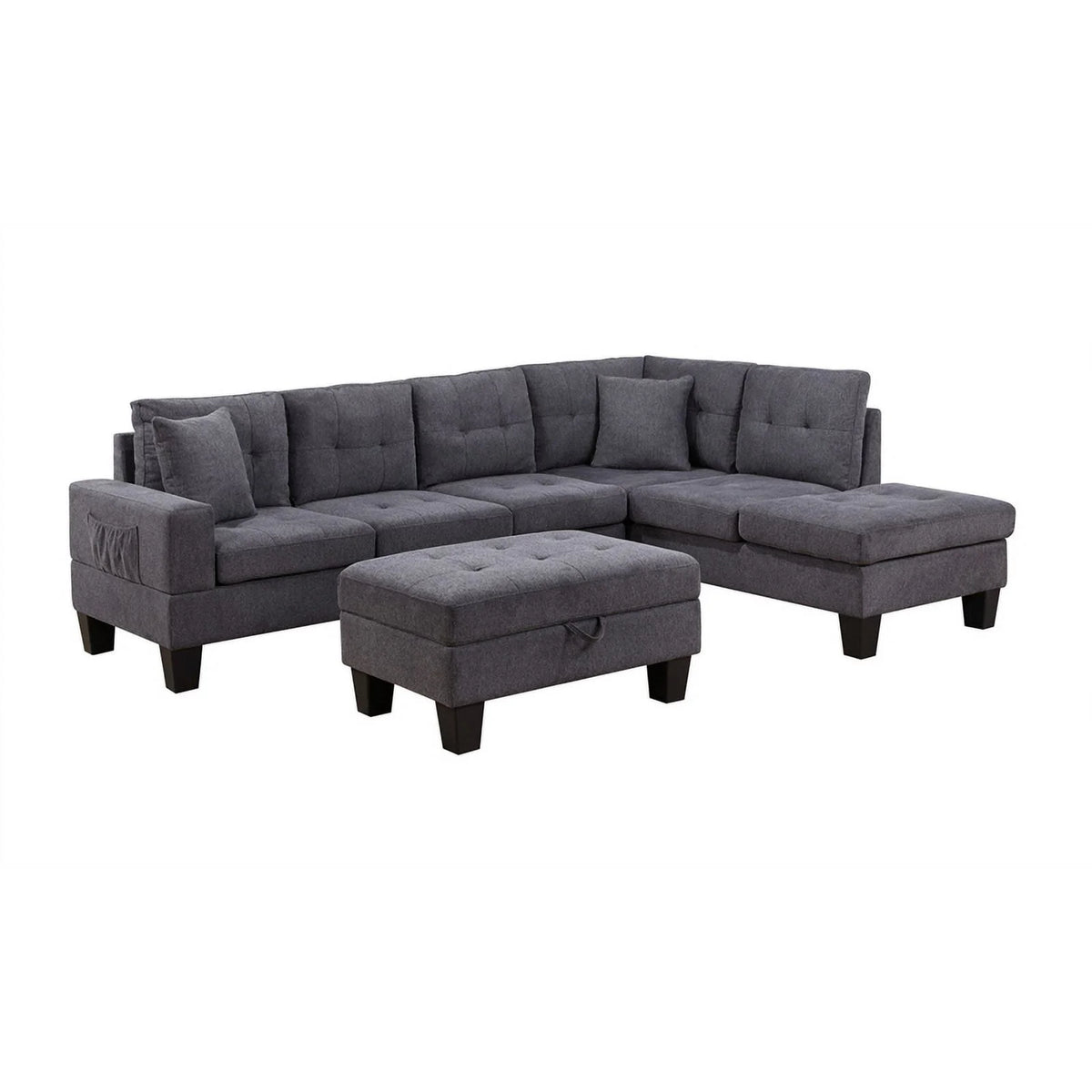 Dark Gray Woven Fabric Sectional with Charging Ports Y29855