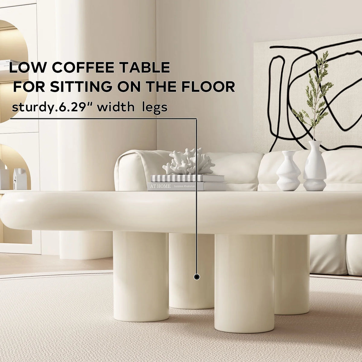 White Wood Coffee Table with 4 Legs I69057