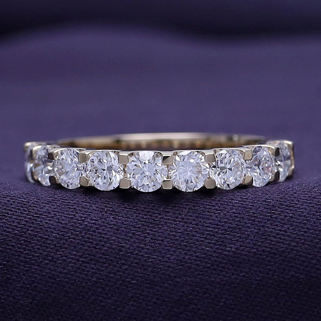 0.86 Carat Round Cut Lab Created Moissanite Half Eternity Wedding Band Ring In 14K Yellow Gold Over Sterling Silver Size 7 E3713