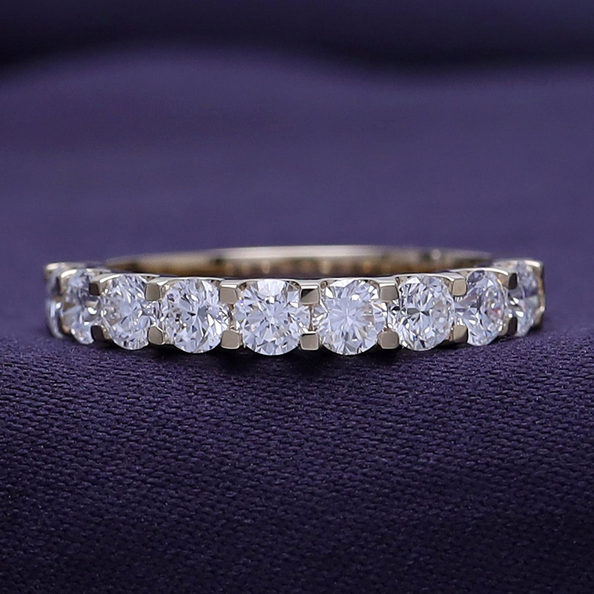0.86 Carat Round Cut Lab Created Moissanite Half Eternity Wedding Band Ring In 14K Yellow Gold Over Sterling Silver Size 7 E3713
