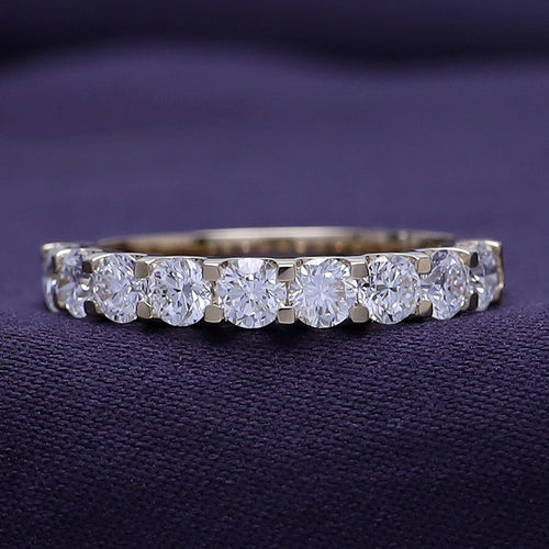 0.86 Carat Round Cut Lab Created Moissanite Half Eternity Wedding Band Ring In 14K Yellow Gold Over Sterling Silver Size 7 E3713