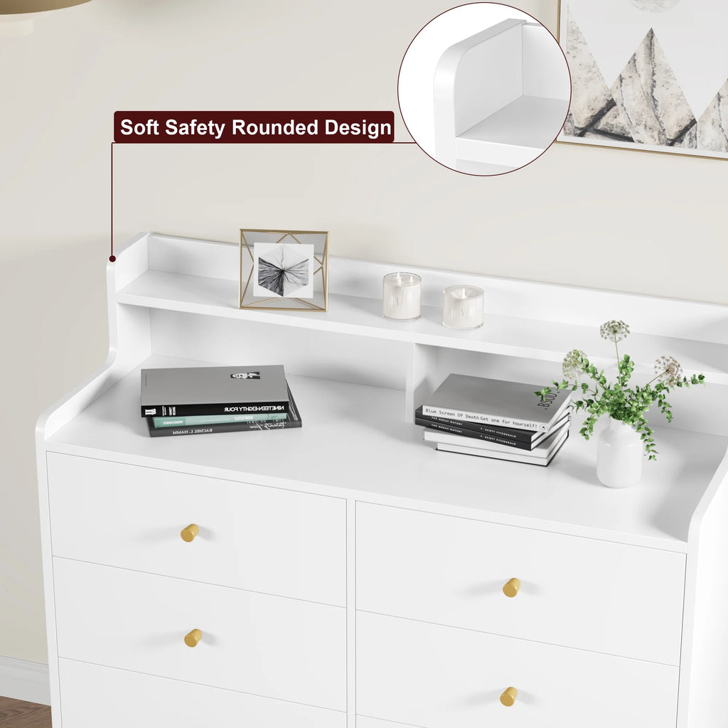 White 6 Drawer Wood Dresser with Hutch G1776