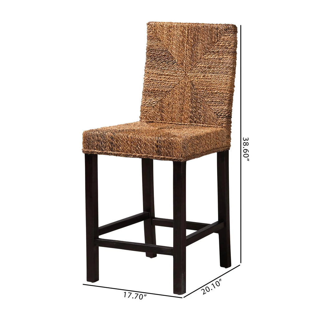 Dark Brown Mahogany Wood and Seagrass Counter Stool D58360
