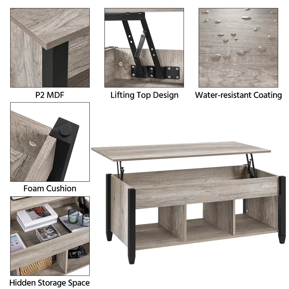 47.5" Lift Top Coffee Table with 3 Storage Compartments N900