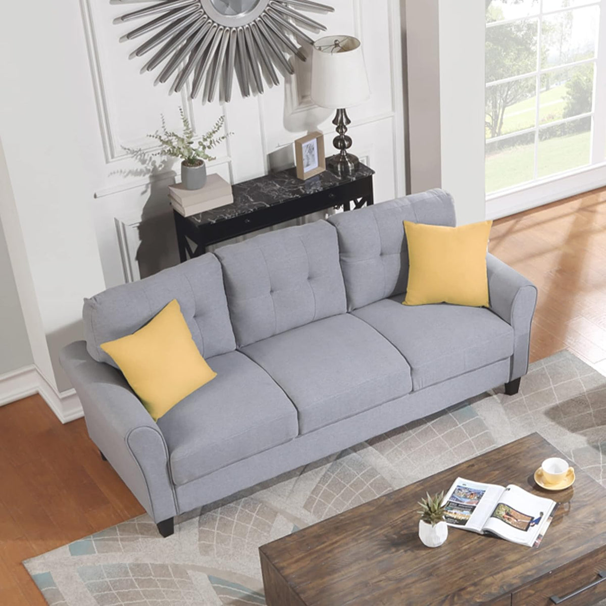 Light Grey-Blue 3-Seat Sectional Sofa Set with Armchair Loveseat U56734