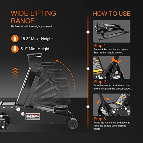 Black Steel Racing Floor Jack, 3 Ton (6,000 lb) Capacity V53249