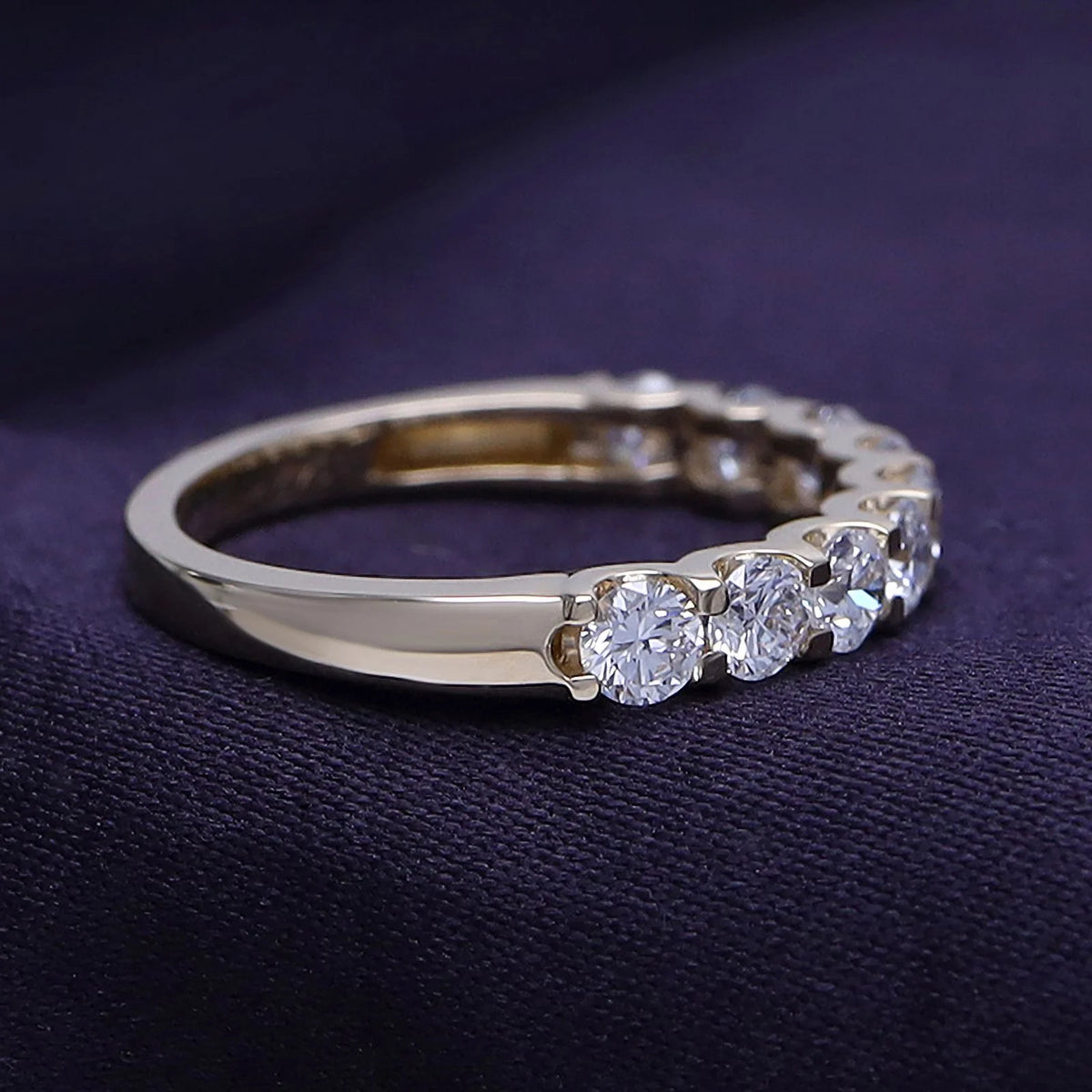 0.86 Carat Round Cut Lab Created Moissanite Half Eternity Wedding Band Ring In 14K Yellow Gold Over Sterling Silver Size 7 E3713
