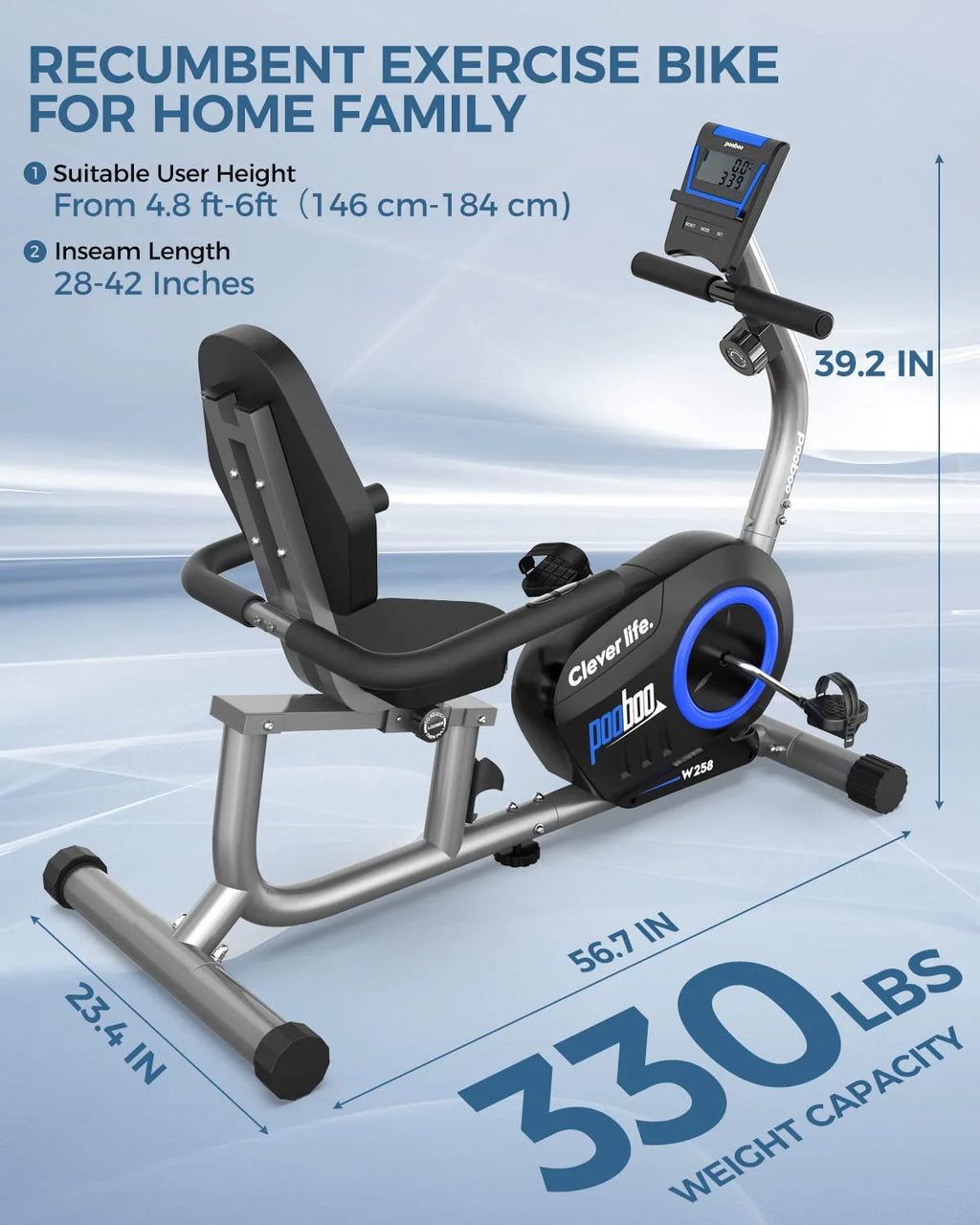 Magnetic Recumbent Exercise Bike 330lbs Blue E927335