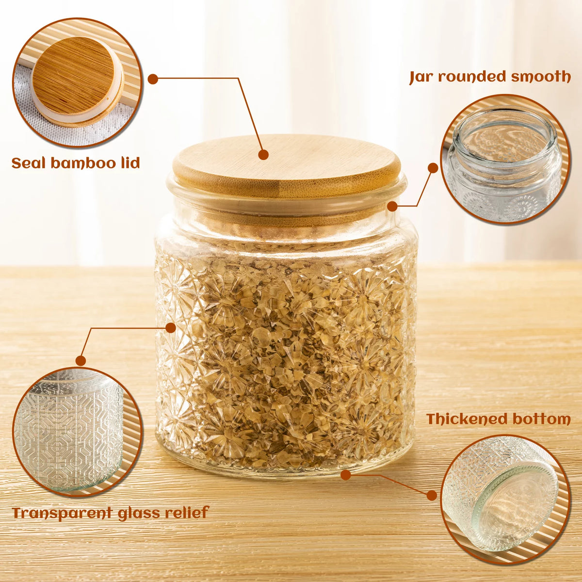 Vintage Glass Storage Jar with Wooden Lids 500ml Set of 6 T819826