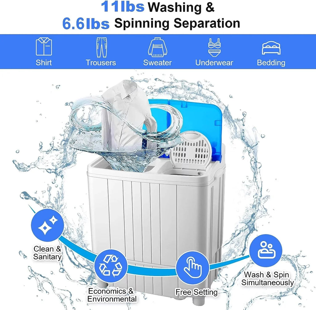 Mini Washing Machine, 11lbs Washer & 6.6lbs Spin Dryer Combo, Compact Washer Machine with Drain Pump A61252