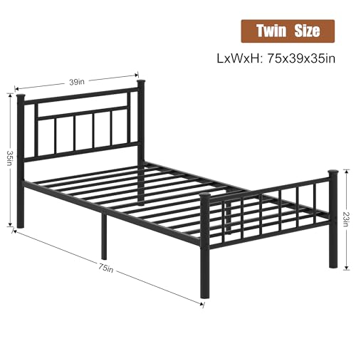Black Full Size Metal Bed Frame with Headboard and Footboard I759