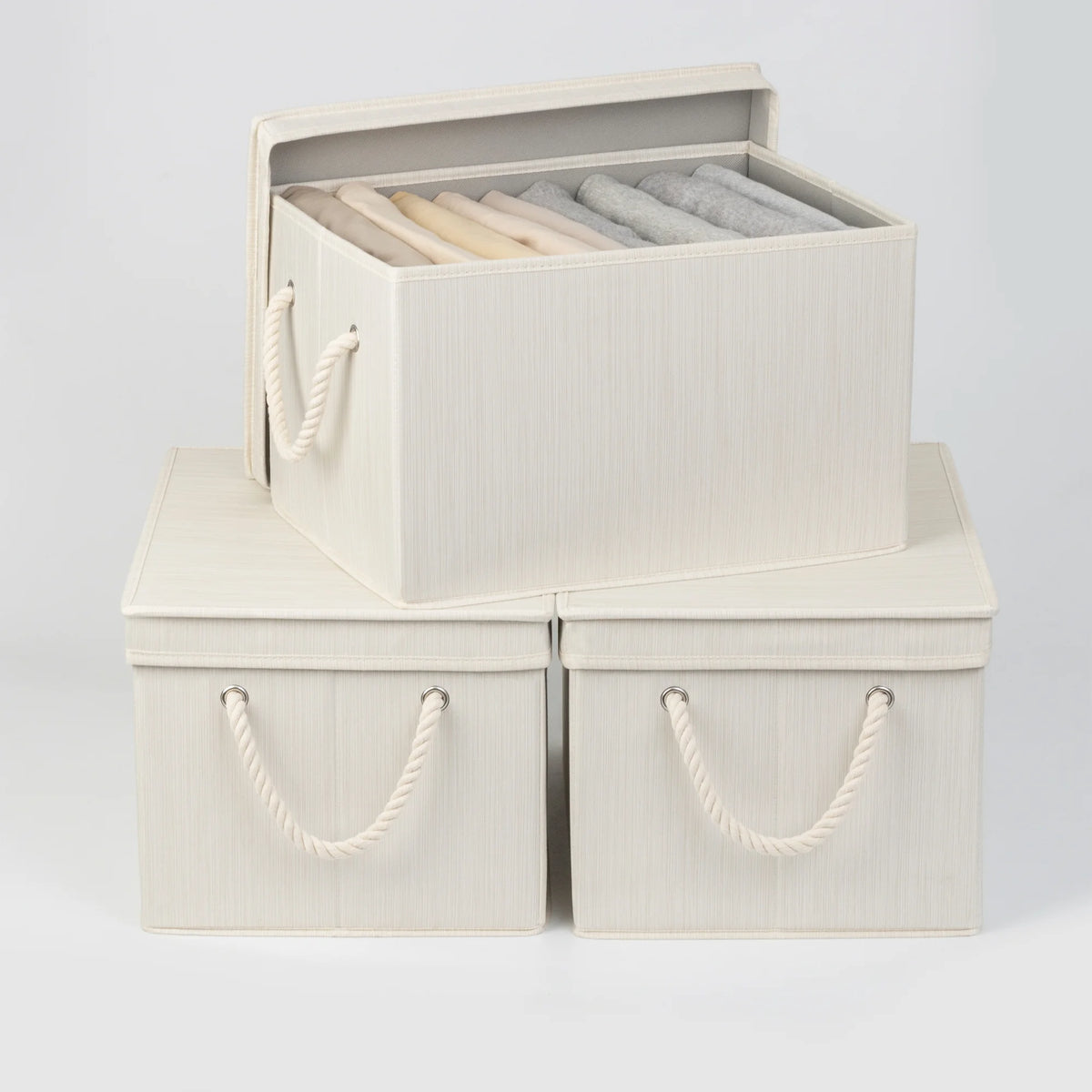 White Collapsible Fabric Storage Bins with Lids, 3-Pack Y344030