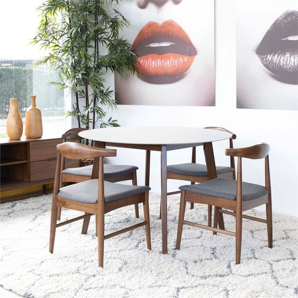 Mid Century Modern Fabric Dining Chair in White/Gray (Set of 5) A33826