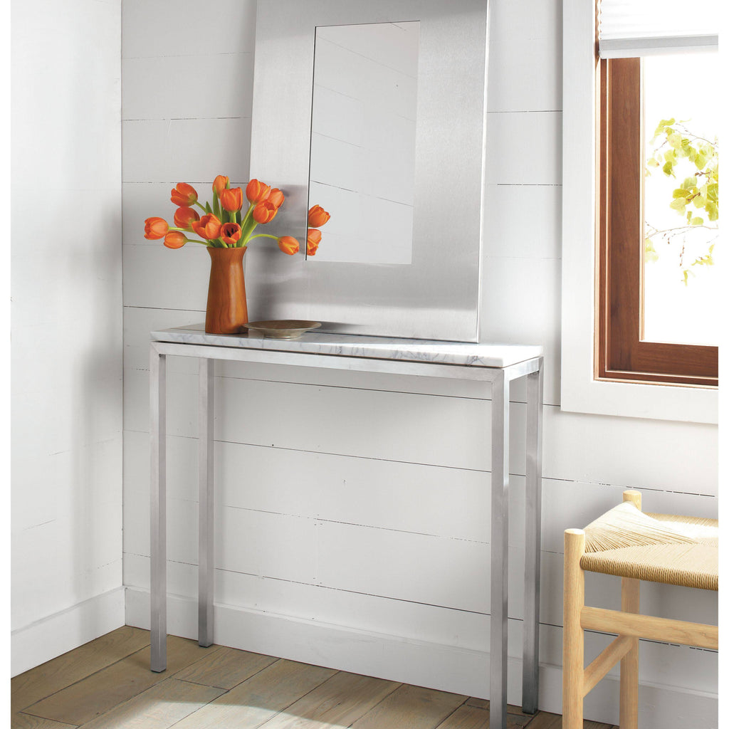 Clear Tempered Glass Console Table with Stainless Steel Frame W321514
