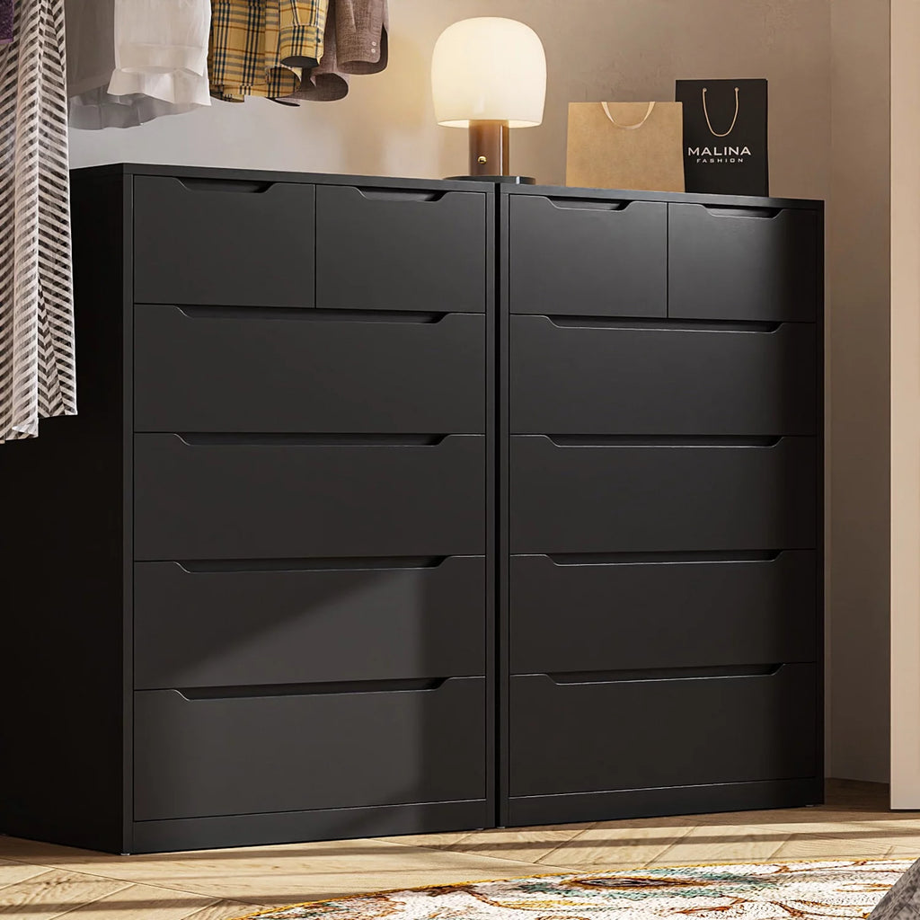 Black Tall Wood 6 Drawer Dresser A110