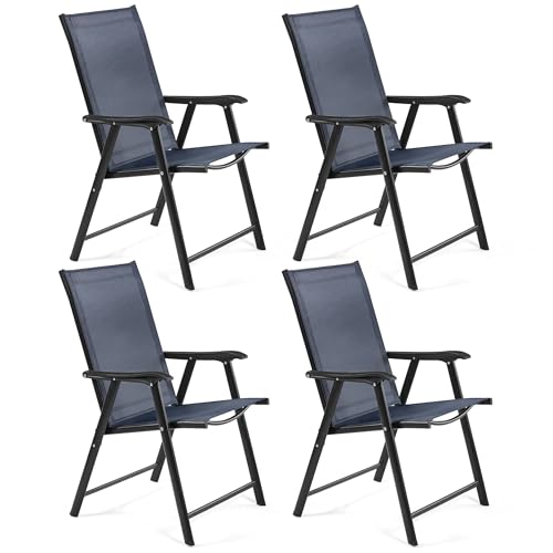 Black Set of 4 Folding Patio Dining Chairs with Armrests M59251