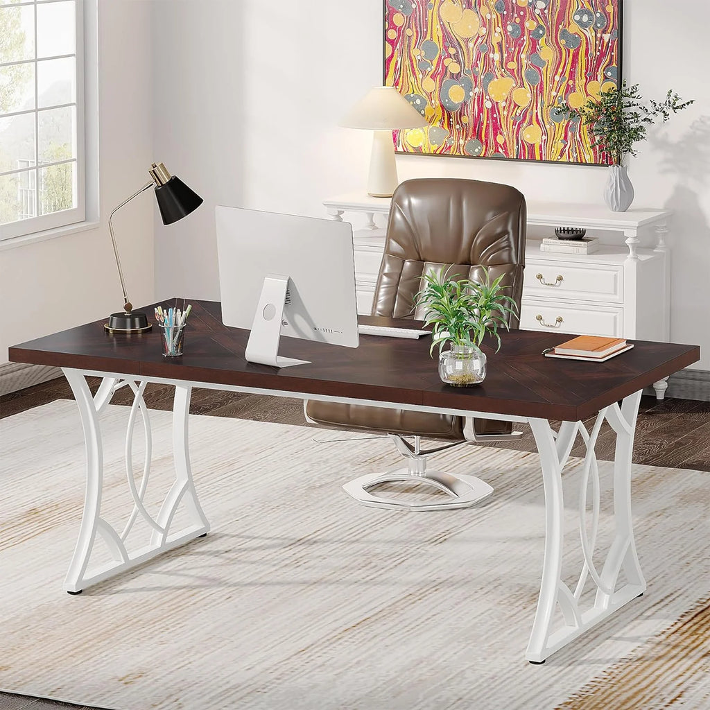 63-Inch Walnut Executive Desk with Metal Frame N3224
