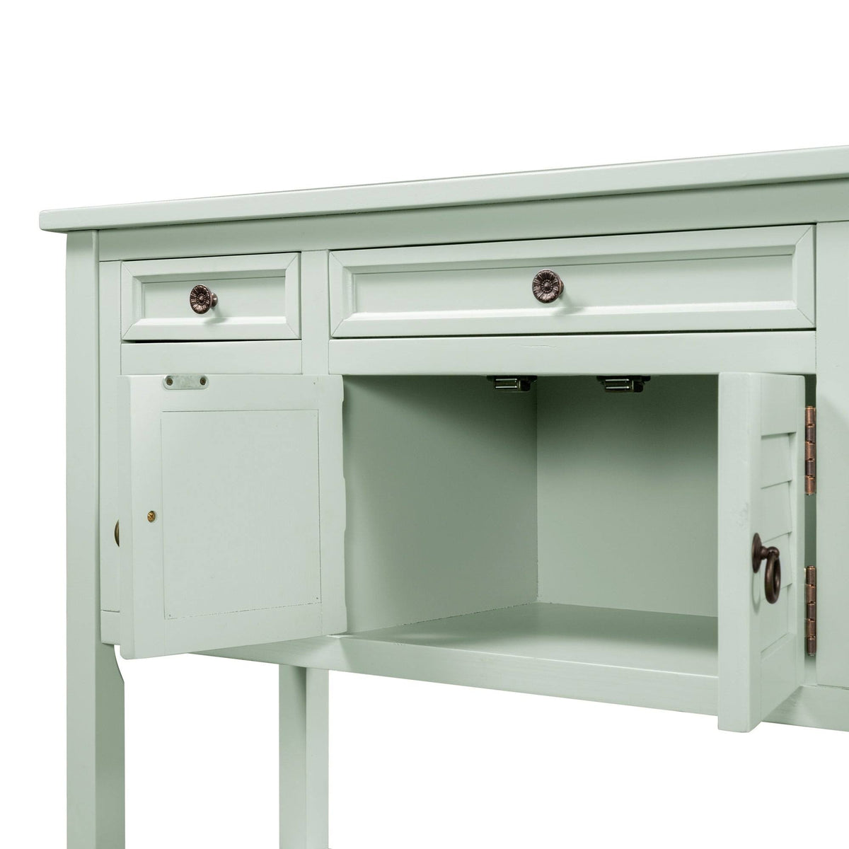 Light Blue Green Pine Console Table with 7 Drawers 1 Cabinet 1 Shelf V3550