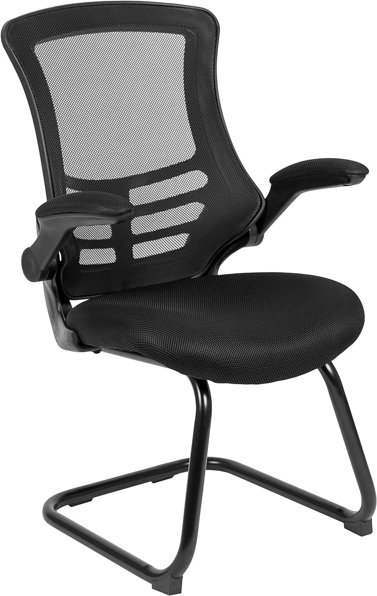 Black Mesh Sled Base Side Reception Chair with Arms N693