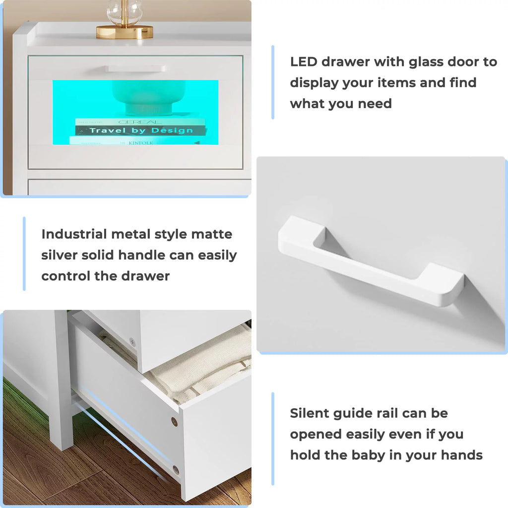 White 7 Drawer Dresser with LED Lights M54776