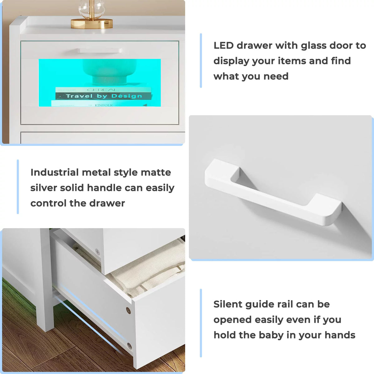 White 7 Drawer Dresser with LED Lights M54776