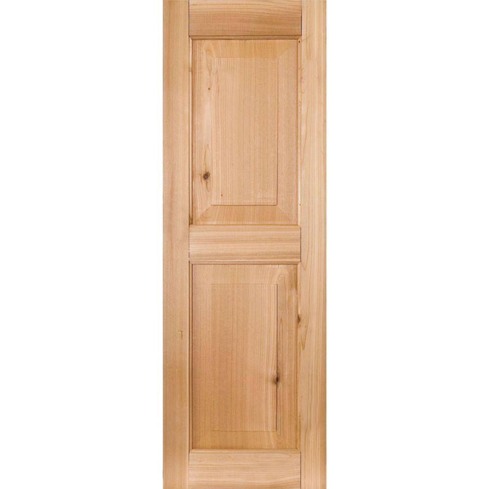 18 in. x 38 in. Exterior Real Wood Raised Panel Shutters Pair Unfinished Q6923