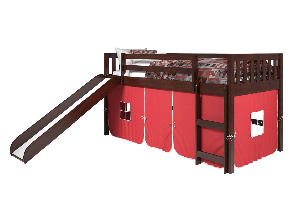 Twin Low Loft Bed with Slide Cappuccino C48020