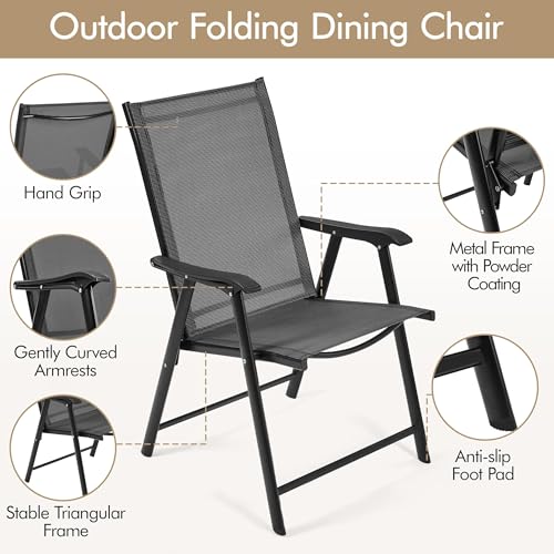 Black Set of 4 Folding Patio Dining Chairs with Armrests M59251